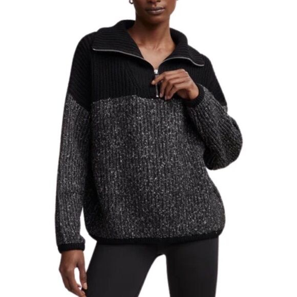 Varley Willard Half Zip Knit Colorblock Pullover Black - Picture 9 of 10